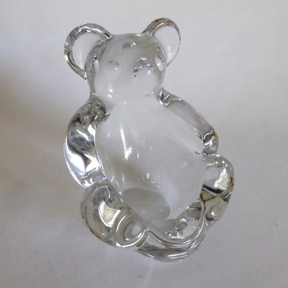 VINTAGE ART VANNES FRANCE CRYSTAL ART GLASS TEDDY BEAR TRINKET BOWL DISH (USED)